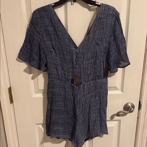Jenn & Jo Womens Charcoal Grey Blue Textured Cutout Back Twist Romper Large